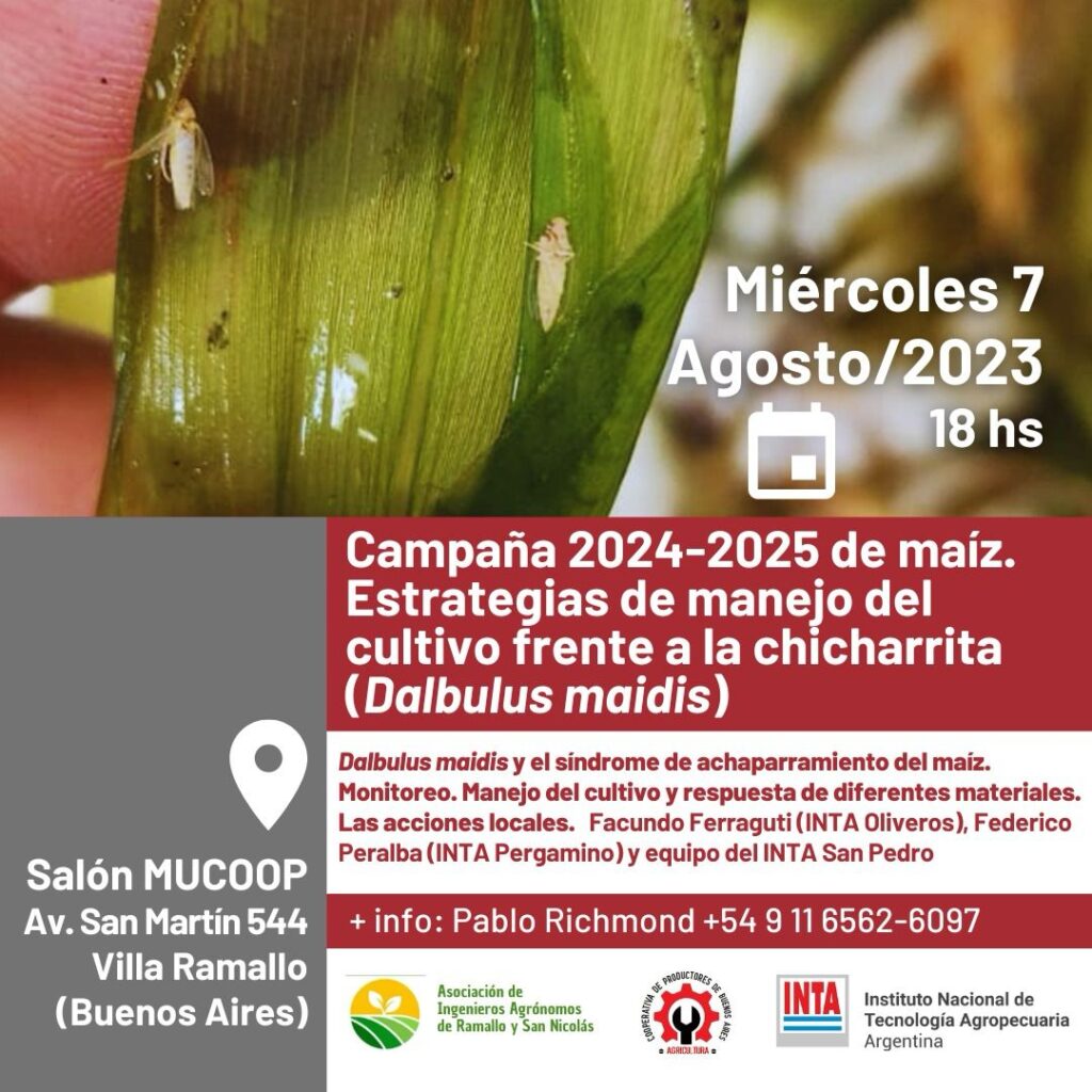 La charla estará a cargo de profesionales del INTA para referirse a la plaga la chicharrita.